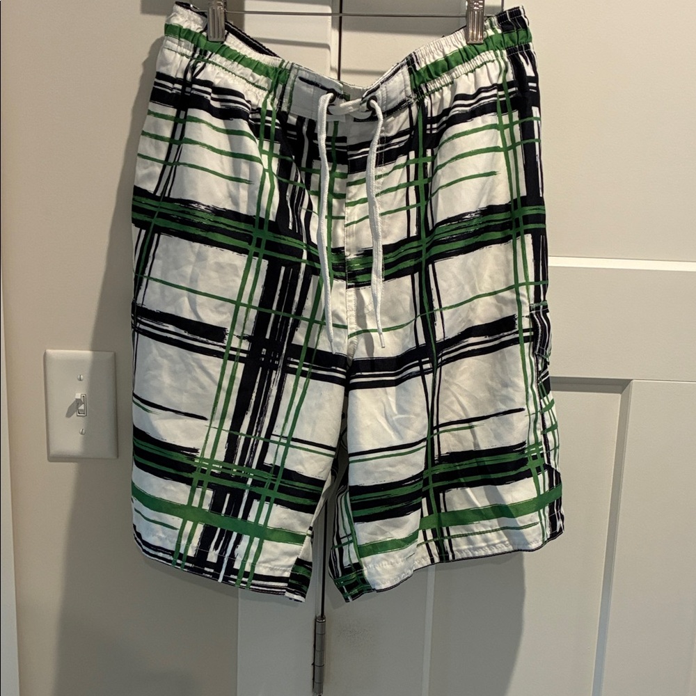 Sonoma Men's Green and Black Plaid Swim Shorts
